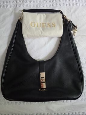 Guess Black Hobo Bag with Gold Hardware and Logo